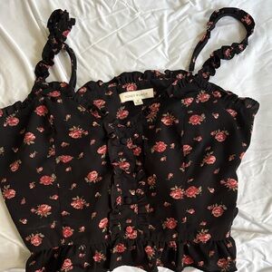 Honey Punch Black and Pink Floral Blouse